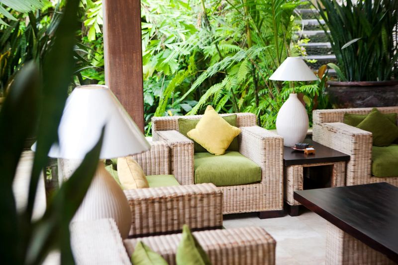 cozy patio with a sitting area