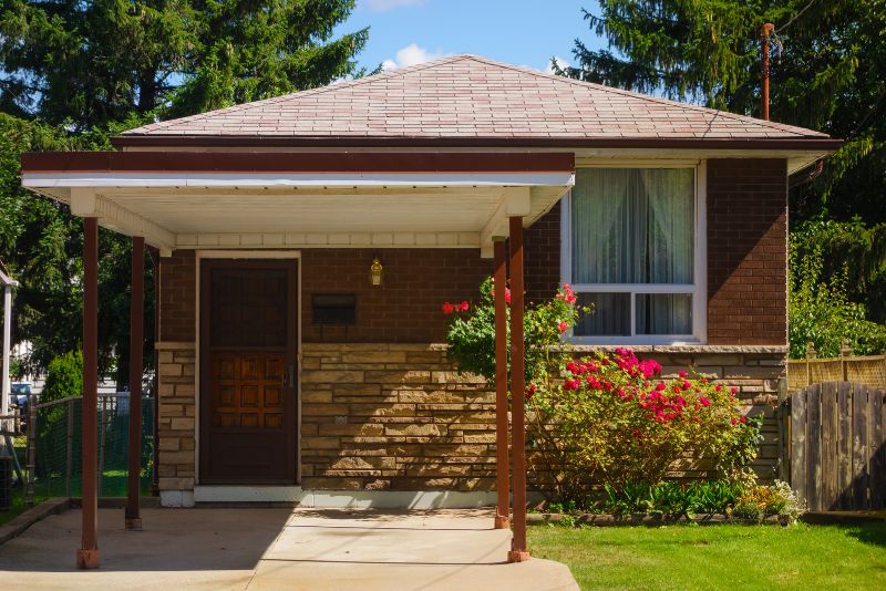 open carport in front of the house