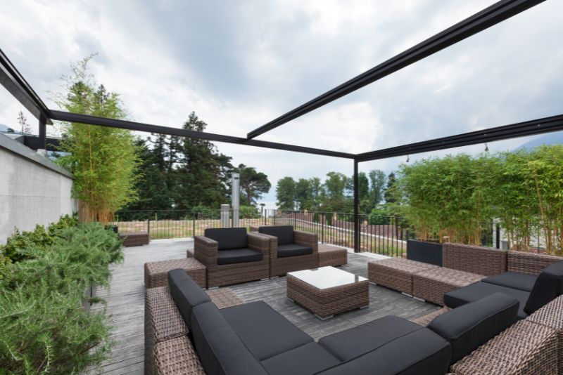 spacious patio with outdoor furniture